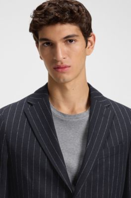 Slim-fit blazer in striped stretch flannel, Blue stripes