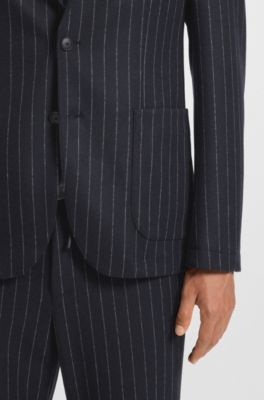 Slim-fit blazer in striped stretch flannel, Blue stripes