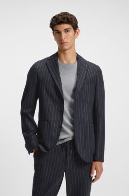 Slim-fit blazer in striped stretch flannel, Blue stripes