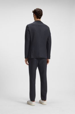 Slim-fit blazer in striped stretch flannel, Blue stripes