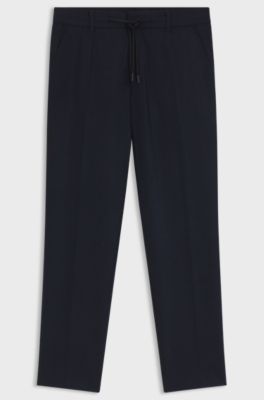 Pantaloni in flanella elasticizzata spazzolata con fit affusolato, Blu scuro