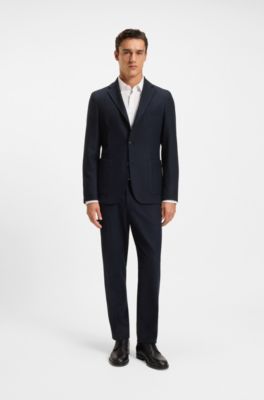 Tapered-fit trousers in brushed stretch flannel, Dark Blue