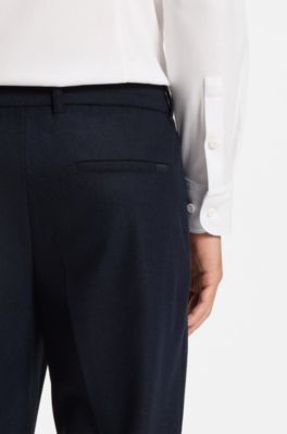 Tapered-fit trousers in brushed stretch flannel, Dark Blue