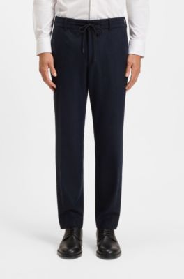 Tapered-fit trousers in brushed stretch flannel, Dark Blue