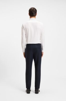 Tapered-fit trousers in brushed stretch flannel, Dark Blue