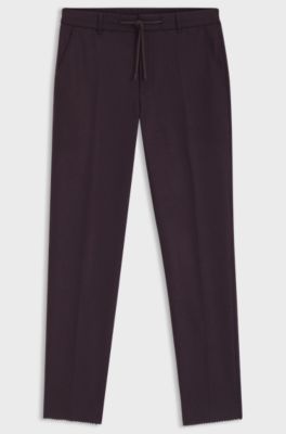 Tapered-fit trousers in brushed stretch flannel, Dark Red