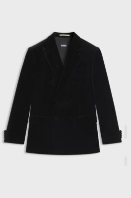 Slim-fit blazer in cotton velvet, Black