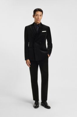 Slim-fit blazer in cotton velvet, Black