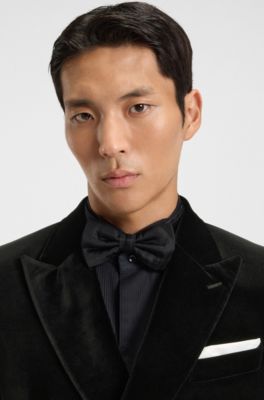 Slim-fit blazer in cotton velvet, Black