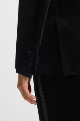 Slim-fit blazer in cotton velvet, Black