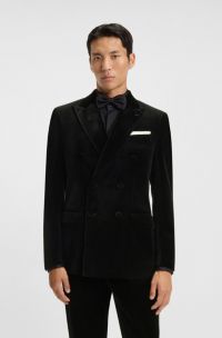 Slim-fit blazer in cotton velvet, Black