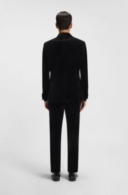 Slim-fit blazer in cotton velvet, Black