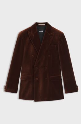 Slim-fit blazer in cotton velvet, Dark Orange