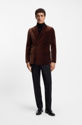 Slim-fit blazer in cotton velvet, Dark Orange