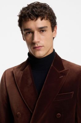 Slim-fit blazer in cotton velvet, Dark Orange