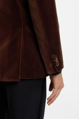Slim-fit blazer in cotton velvet, Dark Orange