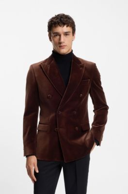 Slim-fit blazer in cotton velvet, Dark Orange