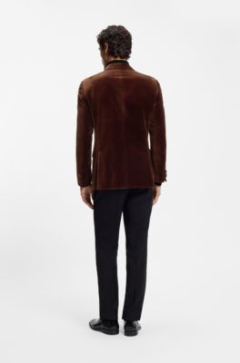 Slim-fit blazer in cotton velvet, Dark Orange