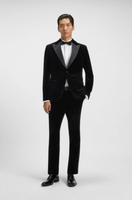 Slim-fit tuxedo jacket in cotton velvet, Black