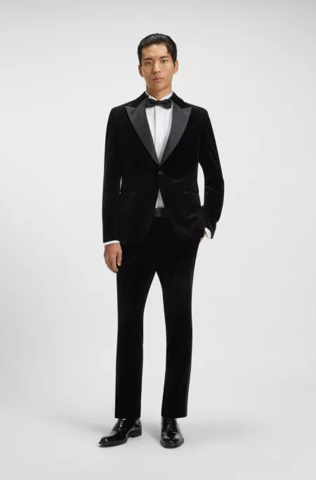 Slim-fit tuxedo jacket in cotton velvet