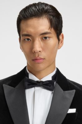 Slim-fit tuxedo jacket in cotton velvet, Black