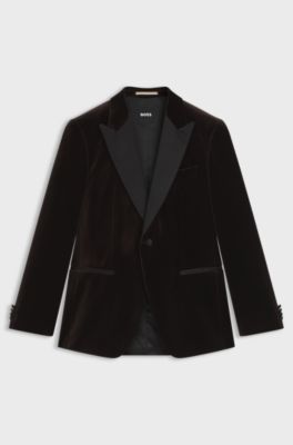Slim-fit tuxedo jacket in cotton velvet, Dark Brown