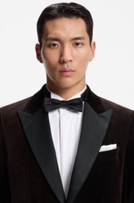 Slim-fit tuxedo jacket in cotton velvet, Dark Brown