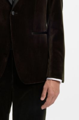 Slim-fit tuxedo jacket in cotton velvet, Dark Brown