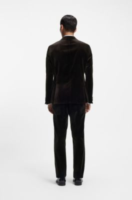 Slim-fit tuxedo jacket in cotton velvet, Dark Brown