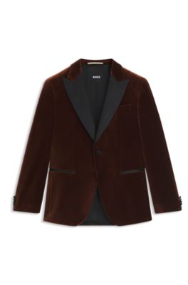 Slim-fit tuxedo jacket in cotton velvet, Dark Orange
