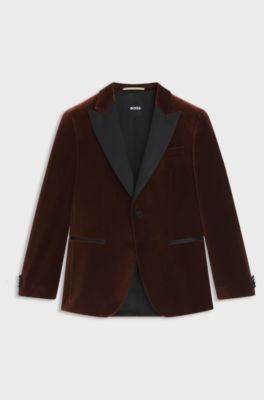 Slim-fit tuxedo jacket in cotton velvet, Dark Orange