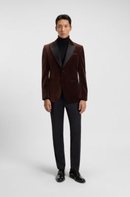 Slim-fit tuxedo jacket in cotton velvet, Dark Orange
