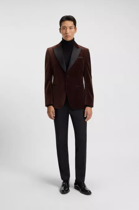 Slim-fit tuxedo jacket in cotton velvet