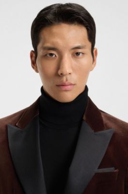 Slim-fit tuxedo jacket in cotton velvet, Dark Orange