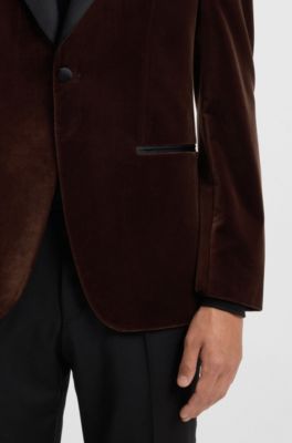 Slim-fit tuxedo jacket in cotton velvet, Dark Orange