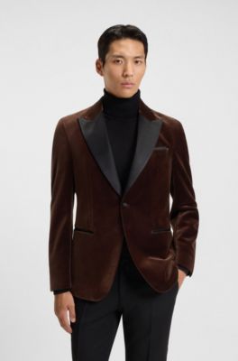 Slim-fit tuxedo jacket in cotton velvet, Dark Orange