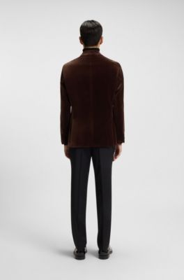 Slim-Fit Smoking-Jackett aus Baumwoll-Samt, Dunkelorange