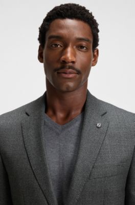 Regular-fit blazer in patterned virgin wool, Silver