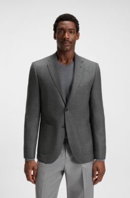 Regular-fit blazer in patterned virgin wool, Silver