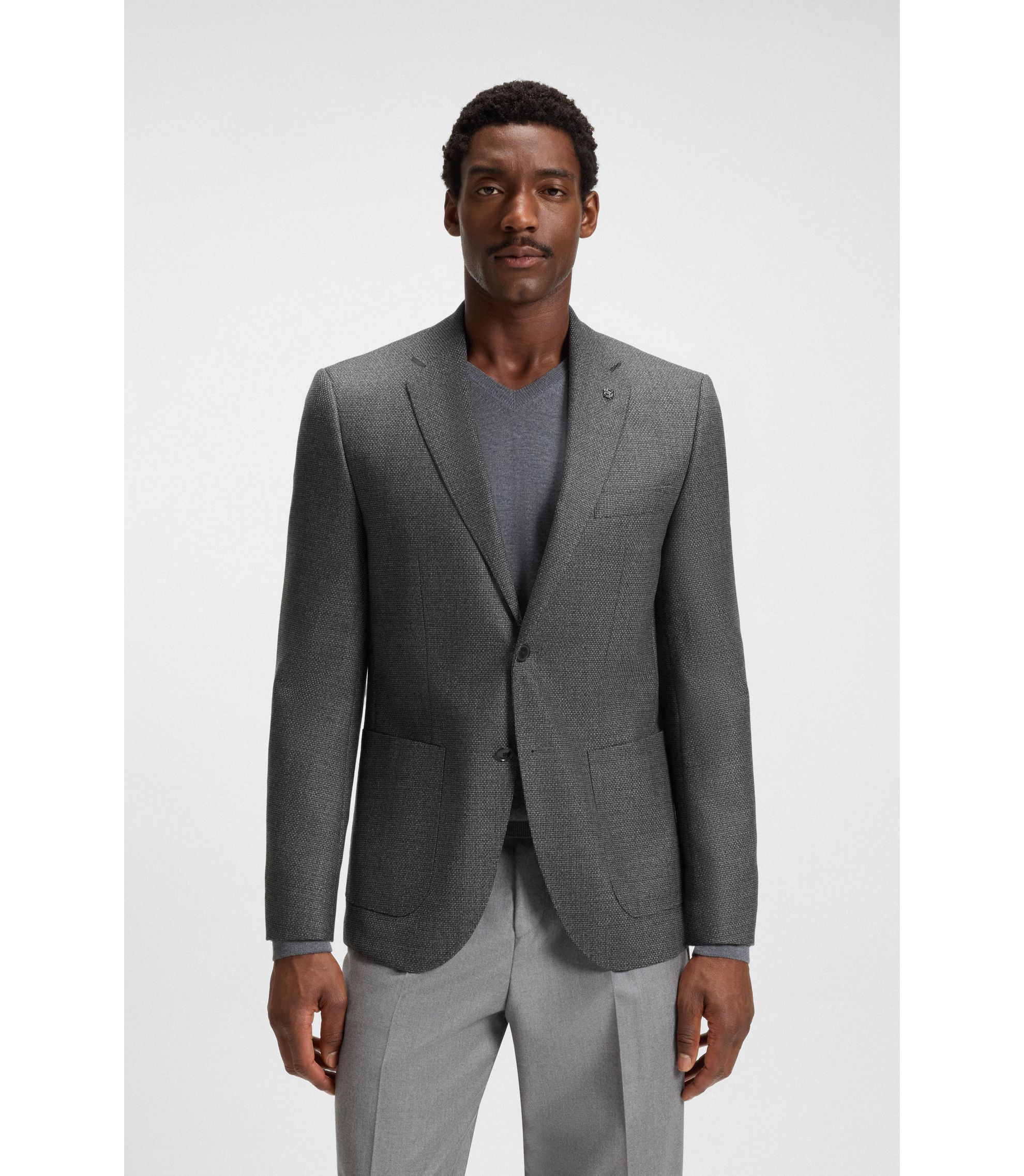 Regular-Fit Sakko aus gemusterter Schurwolle