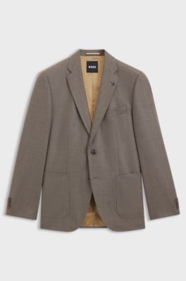 Regular-fit blazer in patterned virgin wool, Beige