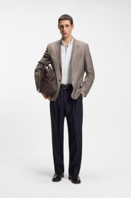Regular-fit blazer in patterned virgin wool, Beige