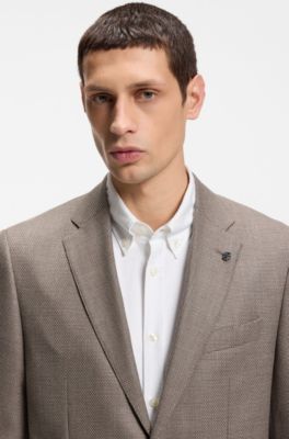 Regular-fit blazer in patterned virgin wool, Beige