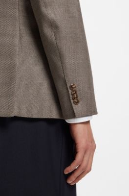 Regular-fit blazer in patterned virgin wool, Beige