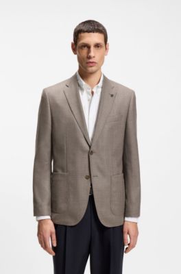 Regular-fit blazer in patterned virgin wool, Beige