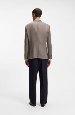 Regular-fit blazer in patterned virgin wool, Beige