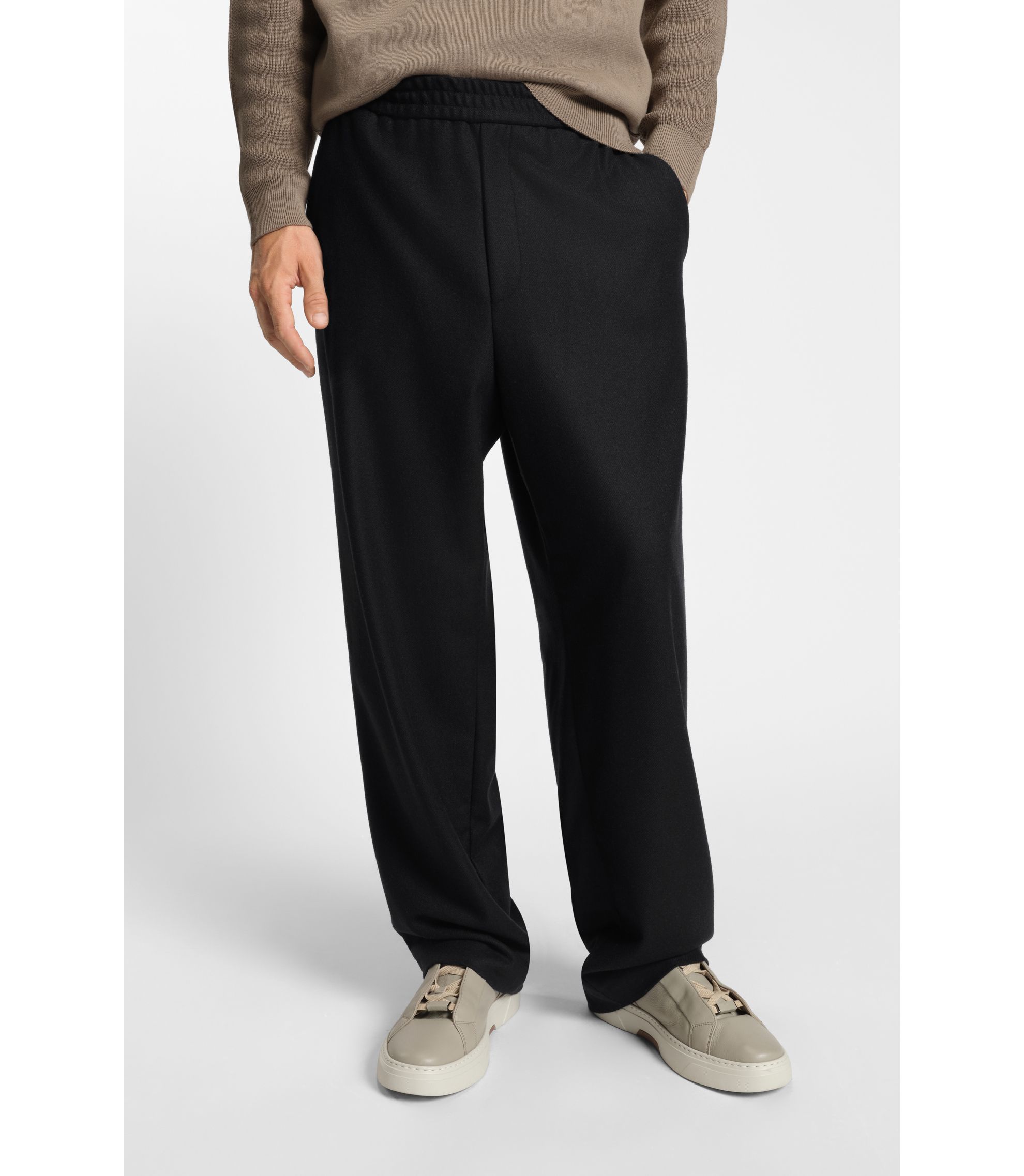 パンツ HUGO BOSS 90s Tuck Slacks Super100 Wool. BOSS - Tapered-fit trousers in a wool blend - Black