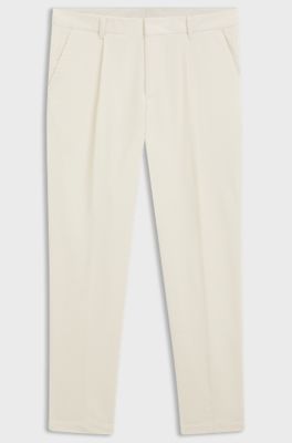 Tapered-fit trousers in stretch-cotton corduroy, White