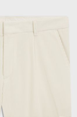 Tapered-fit trousers in stretch-cotton corduroy, Natural