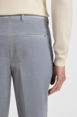 Tapered-fit trousers in stretch-cotton corduroy, Light Blue